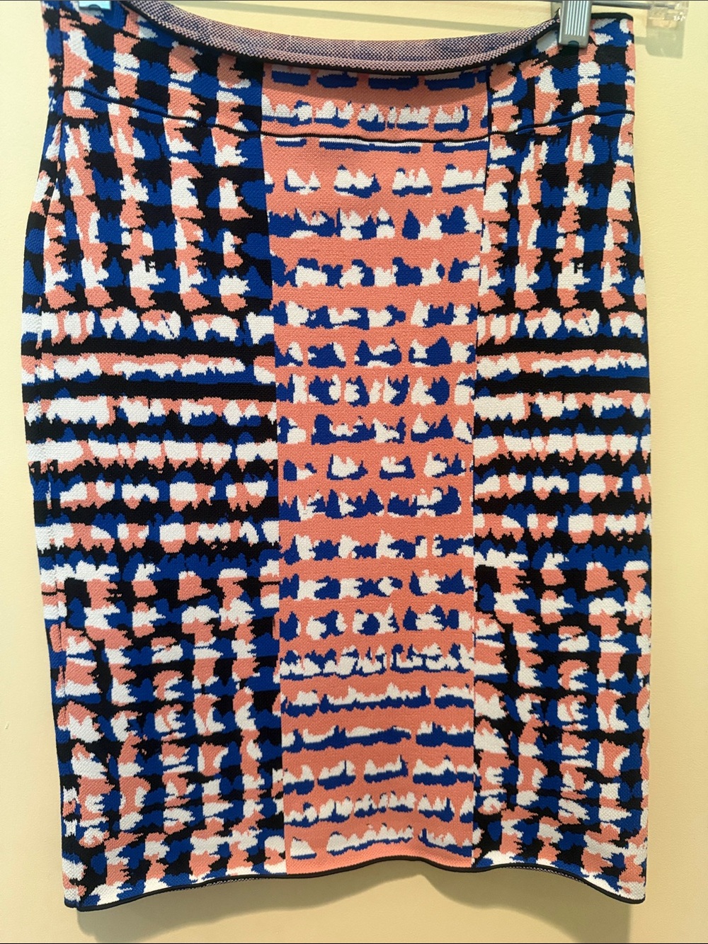 BCBGMaxAzria Coral, Blue & Black Patterned Pencil Skirt